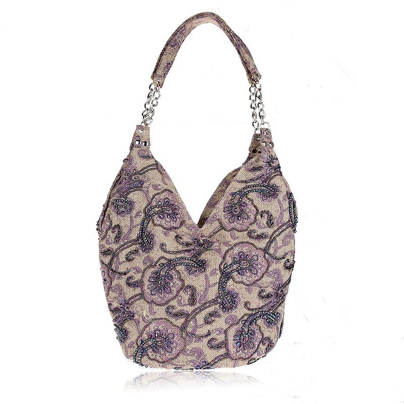 Red Floral Canvas Hobo Bag for Women