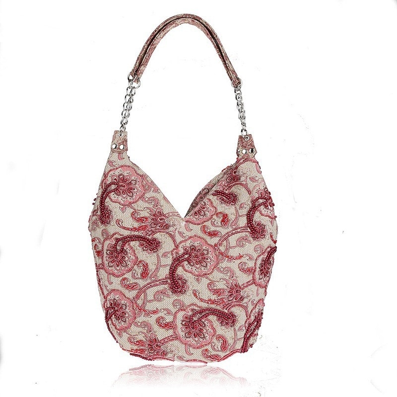 Red Floral Canvas Hobo Bag for Women