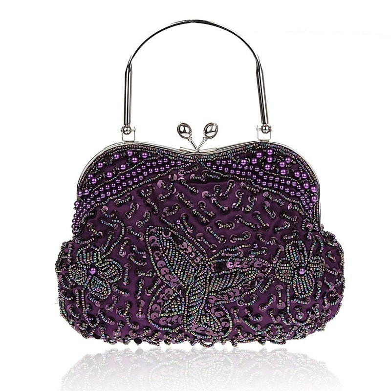 Purple Butterfly Sequined Clutch Bags