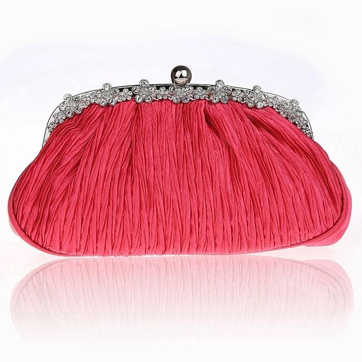 Hot Pink Clutch Bag Rhinestone Hand Purse Elegant Evening Bag