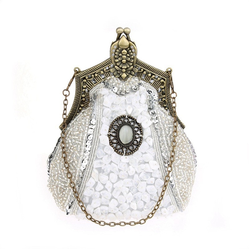 White Beaded Evening Bags Clutch Bags
