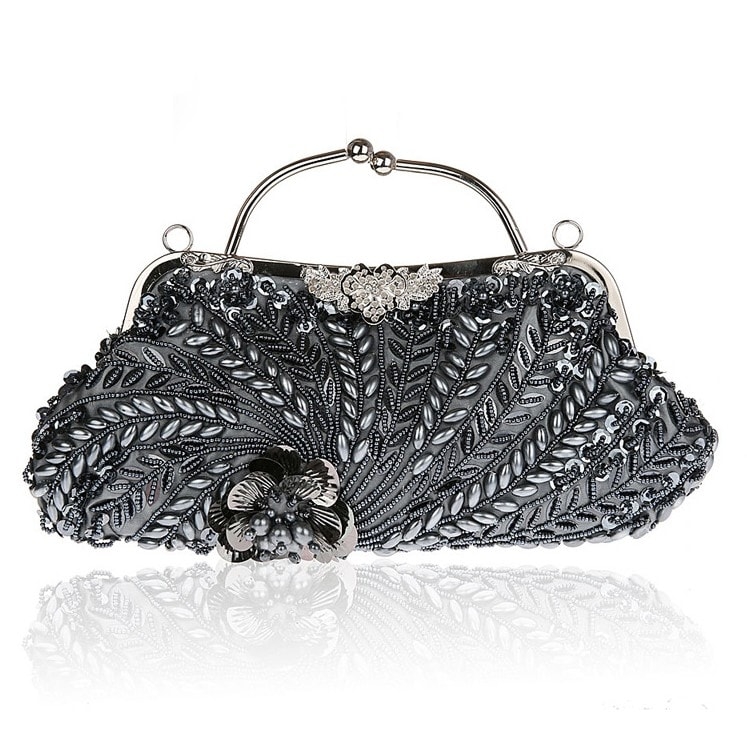 Silver Flower Beading Luxury Clutch Bags Evening Bags