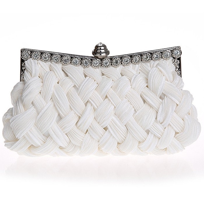 White Knitting Clutch Bag Evening Hand Purse for Special Occasion