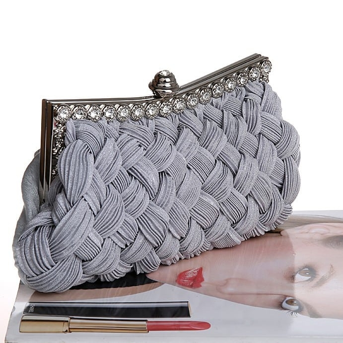 White Knitting Clutch Bag Evening Hand Purse for Special Occasion