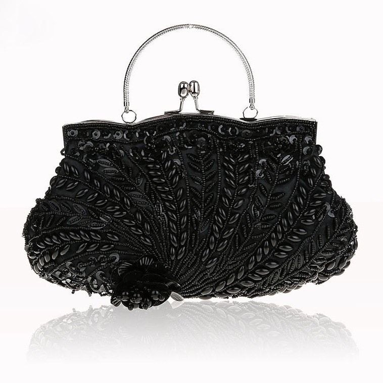 Black Sequined Shell Style Evening Bag