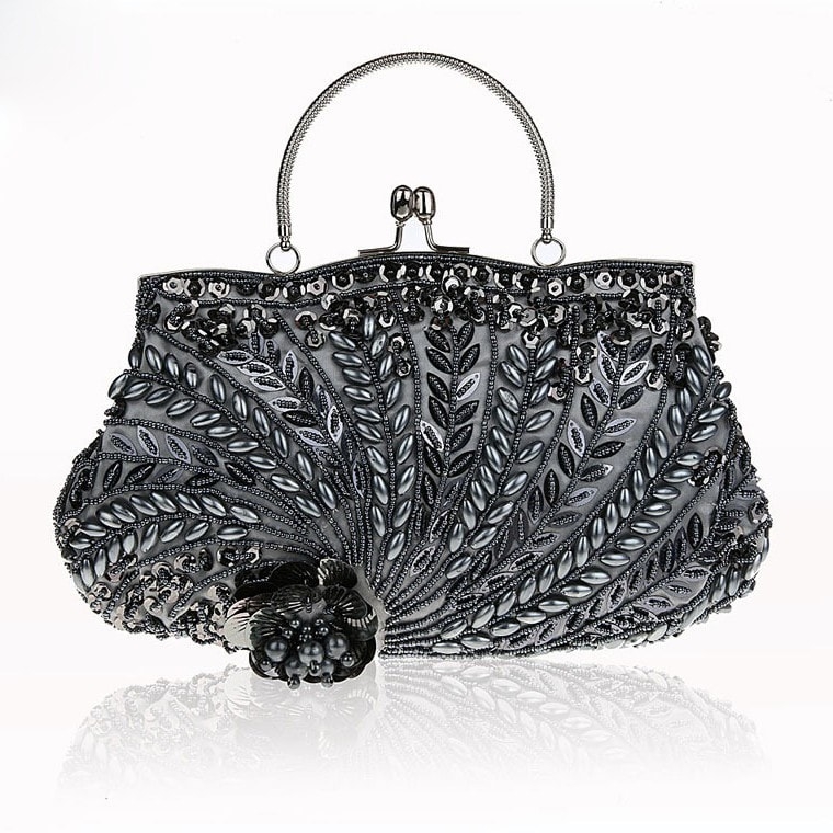 Black Sequined Shell Style Evening Bag