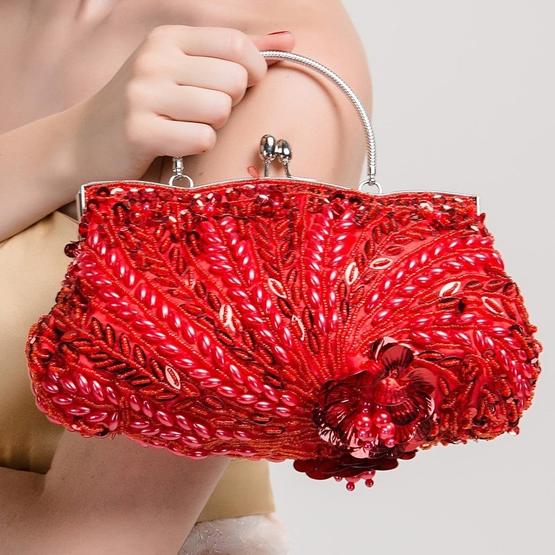 Pink Sequined Shell Style Evening Bag