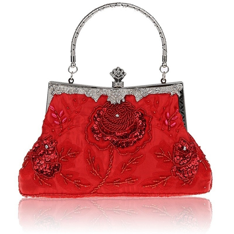 Win Red Retro Sequin Rose Wedding Bags Bead Embroider Clutch Bags 