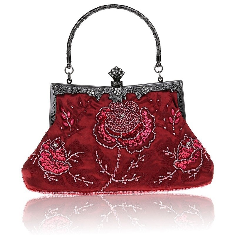 Win Red Retro Sequin Rose Wedding Bags Bead Embroider Clutch Bags 