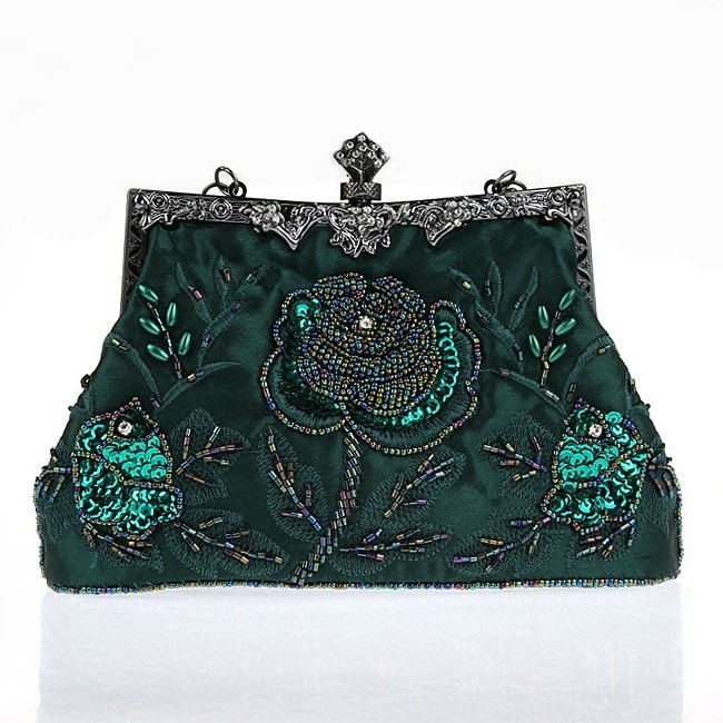 Silver Retro Sequin Rose Wedding Bags Bead Embroider Clutch Bags 