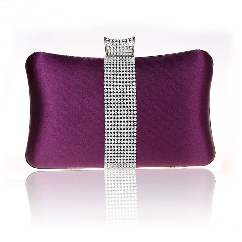 Purple Evening Box Clutch Rhinestone Elegant Hand Purse for Prom