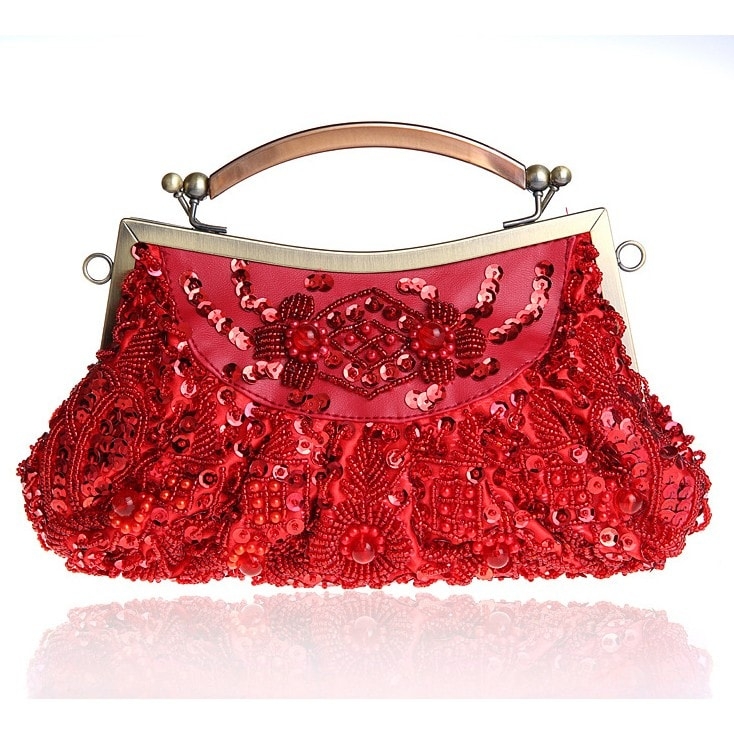 Red Sequined and Beading Clutch Bags