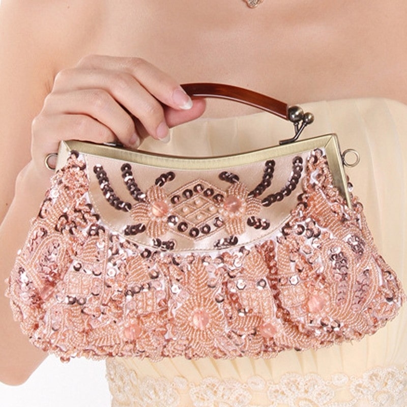 Blush Sequined and Beading Clutch Bags