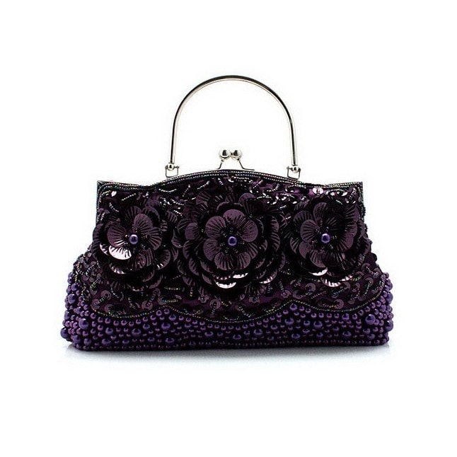 Silver beaded Sequined Flower Clutch Bags Evening Bags