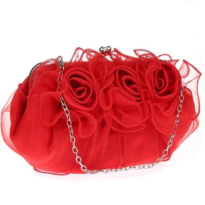Pink Rose Evening Clutch Bag Satin Chain Bag for Wedding
