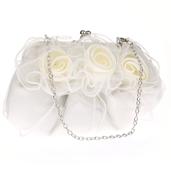 Red Rose Evening Clutch Bag Satin Prom Chain Bag for Party
