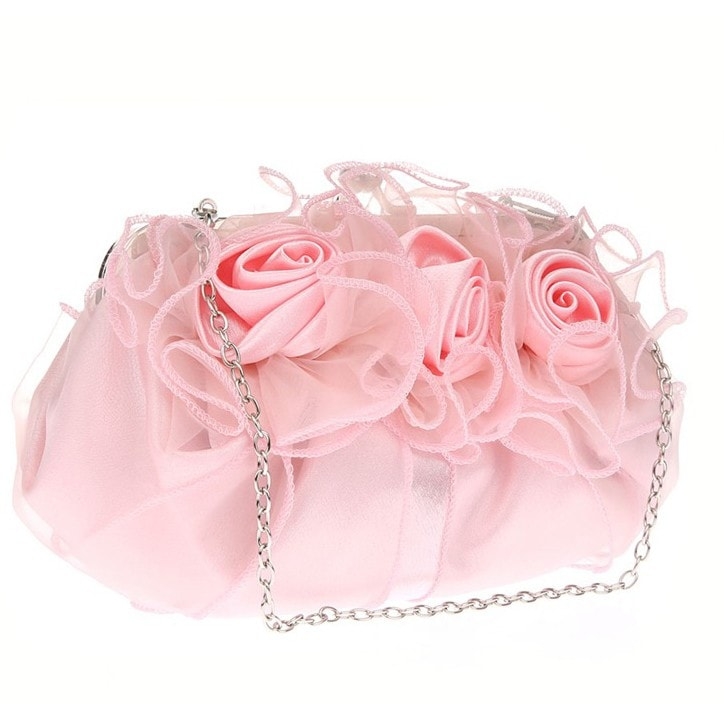 Ivory Rose Evening Clutch Bag Satin Chain Bag for Wedding