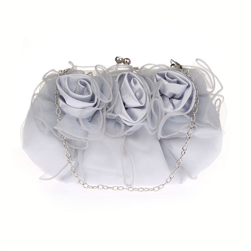Red Rose Evening Clutch Bag Satin Prom Chain Bag for Party