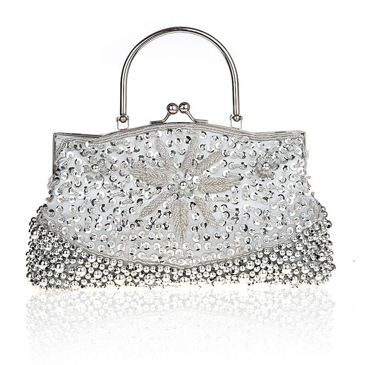 Grey Beaded and Sequined Clutch Bag Evening Bags