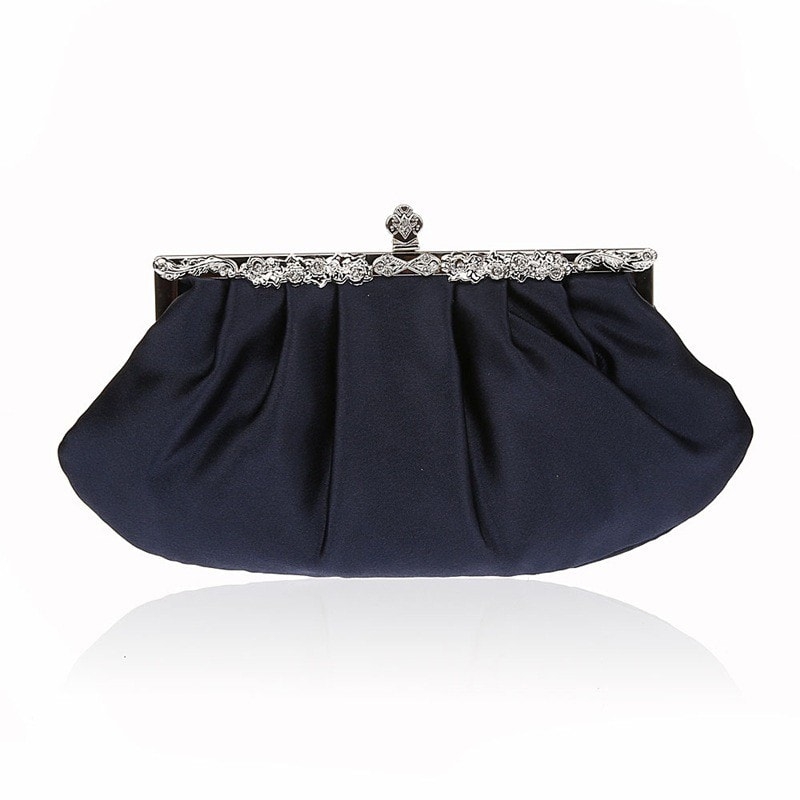 Navy Satin Clutch Purse for Special Occasion