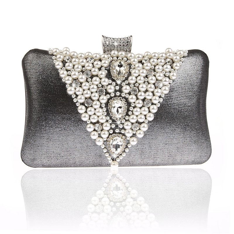 Grey Jeweled Evening Bags Clutch Purse