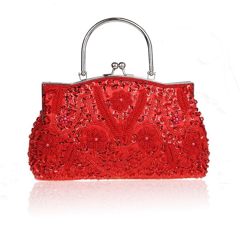 Blush Beading Chain Flower Sequin Clutch Bags 