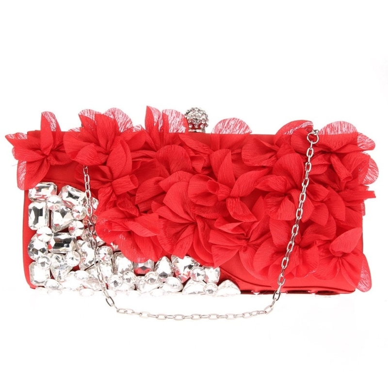 Pink Flower Crystal Clutch Bags Evening Bags