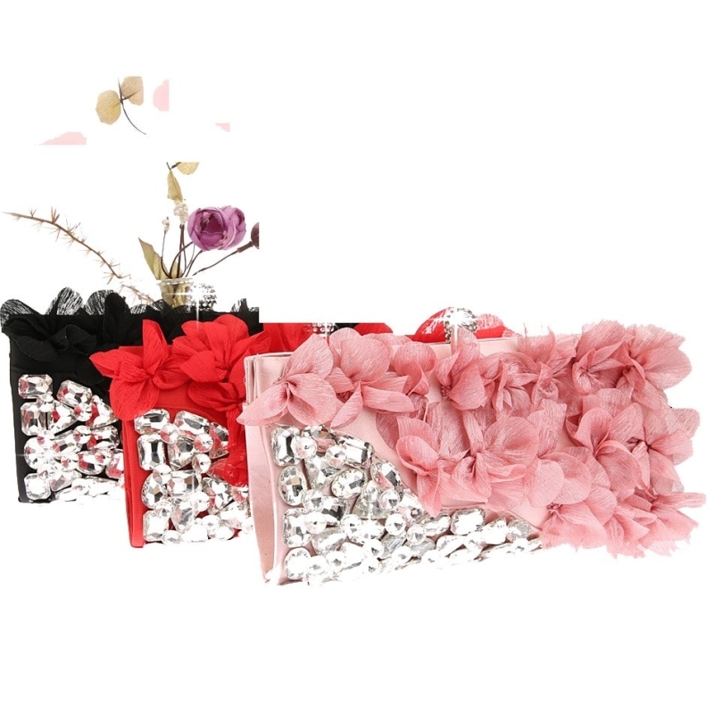 White Flower Crystal Clutch Bags Evening Bags