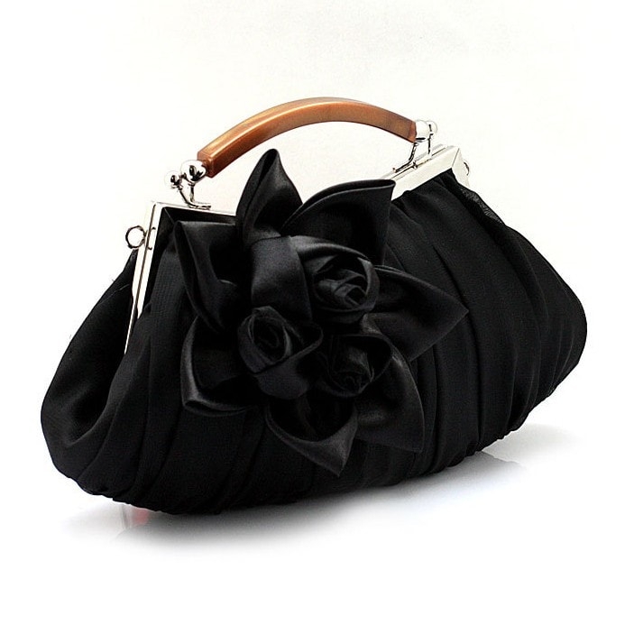Black Flower Decorated Clutch Bags