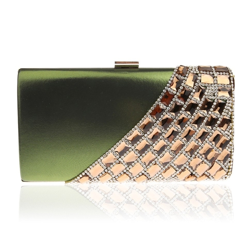 Moss Green Crystal and Rhinestones Clutch Bag Evening Bags