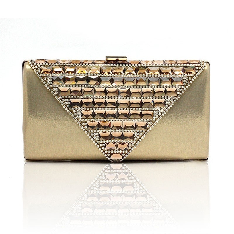 Gold Box Clutch Envelope Rhinestone Evening Hand Purse for Party