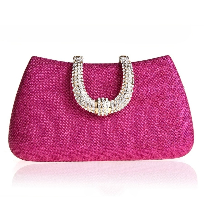 Luxury Hot Pink Rhinestones Clutch Purse Evening Bags
