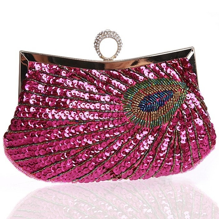 Black Sequined Peacock Pattern Clutch Purse