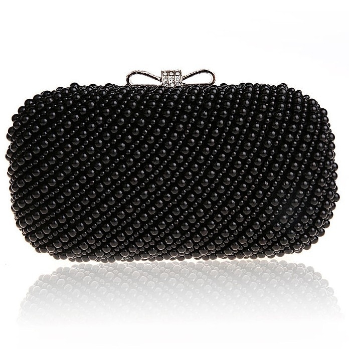 black Beaded Clutch Purse Pearl Party Bags