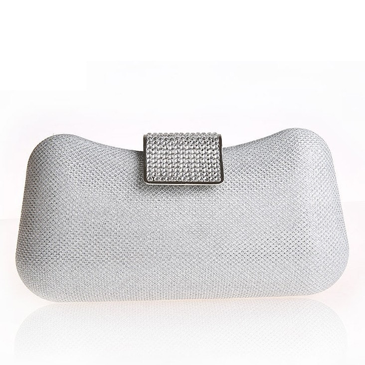 Silver Evening Bag Clutch Purse with Rhinestone and Chains