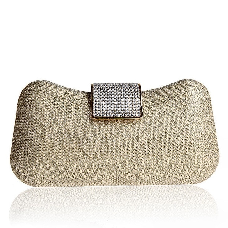 Champagne Evening Bag Clutch Purse with Rhinestone and Chains