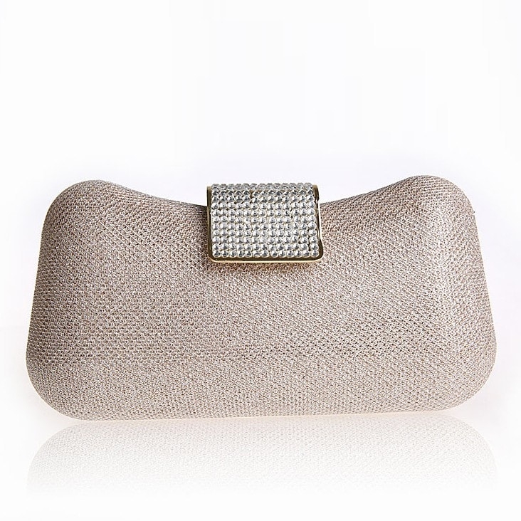 Silver Evening Bag Clutch Purse with Rhinestone and Chains