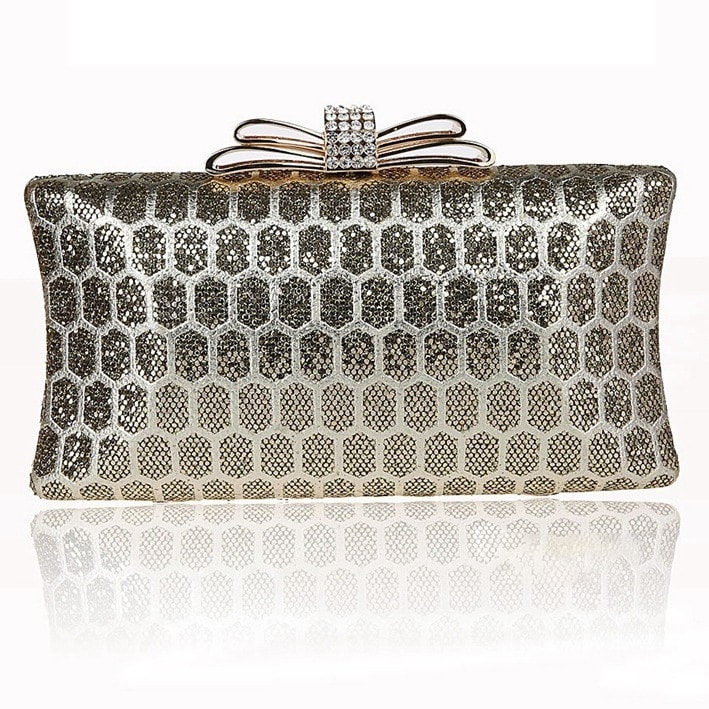 Champagne Mesh Evening Clutch Purse for Wedding