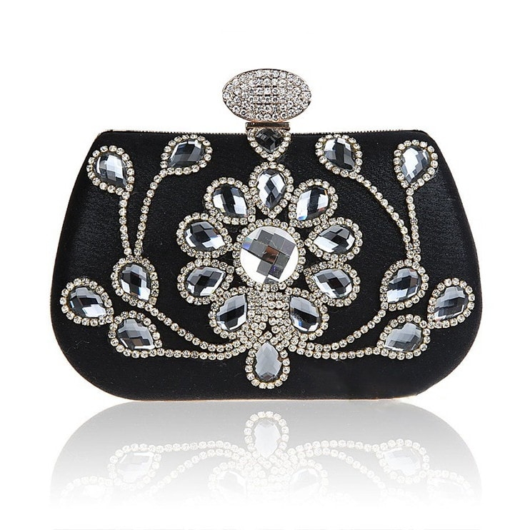 Red Evening Bag Flower Rhinestone Luxury Clutch Bag for Party