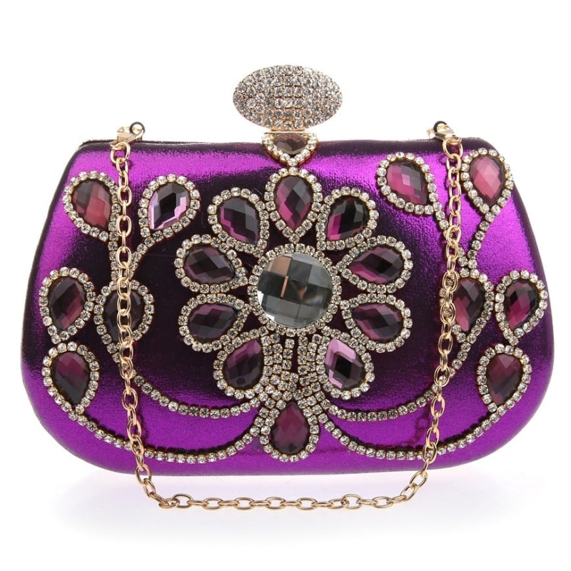 Red Evening Bag Flower Rhinestone Luxury Clutch Bag for Party