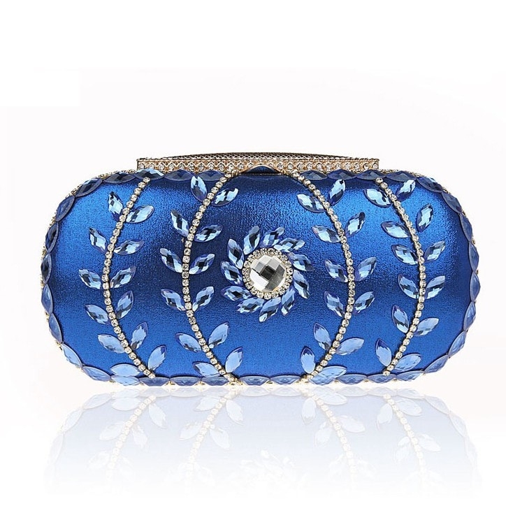 Royal Blue Crystal Evening Bag Rhinestone Clutch Purse Prom Handbags
