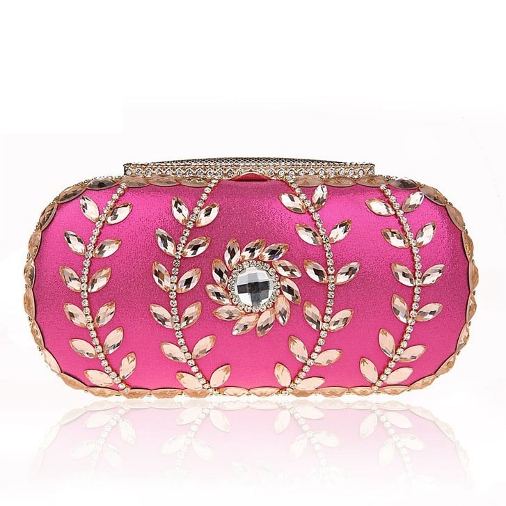 Pink Crystal Evening Bag Rhinestone Clutch Purse Prom Handbags