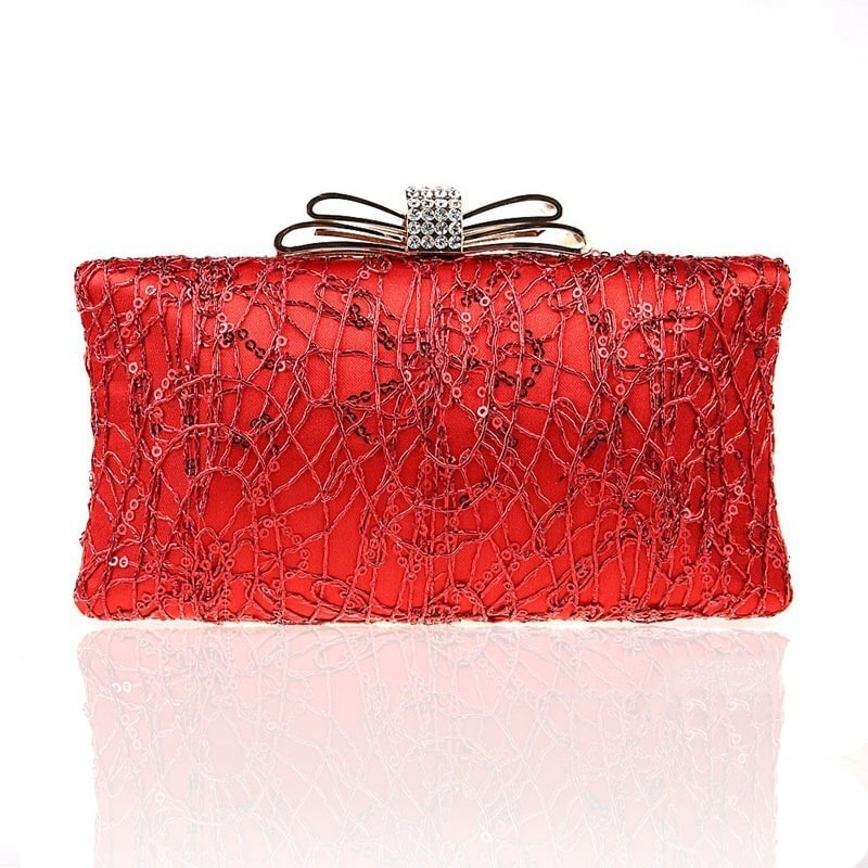 Red Sequined Evening Clutch Purse 