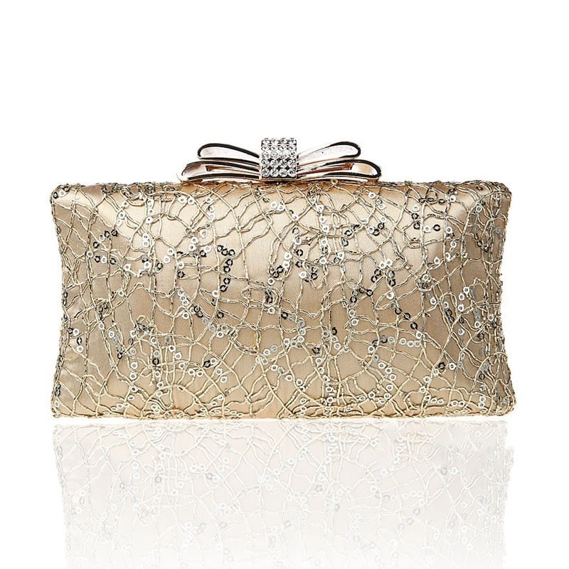 Gold Sequined Evening Clutch Purse 