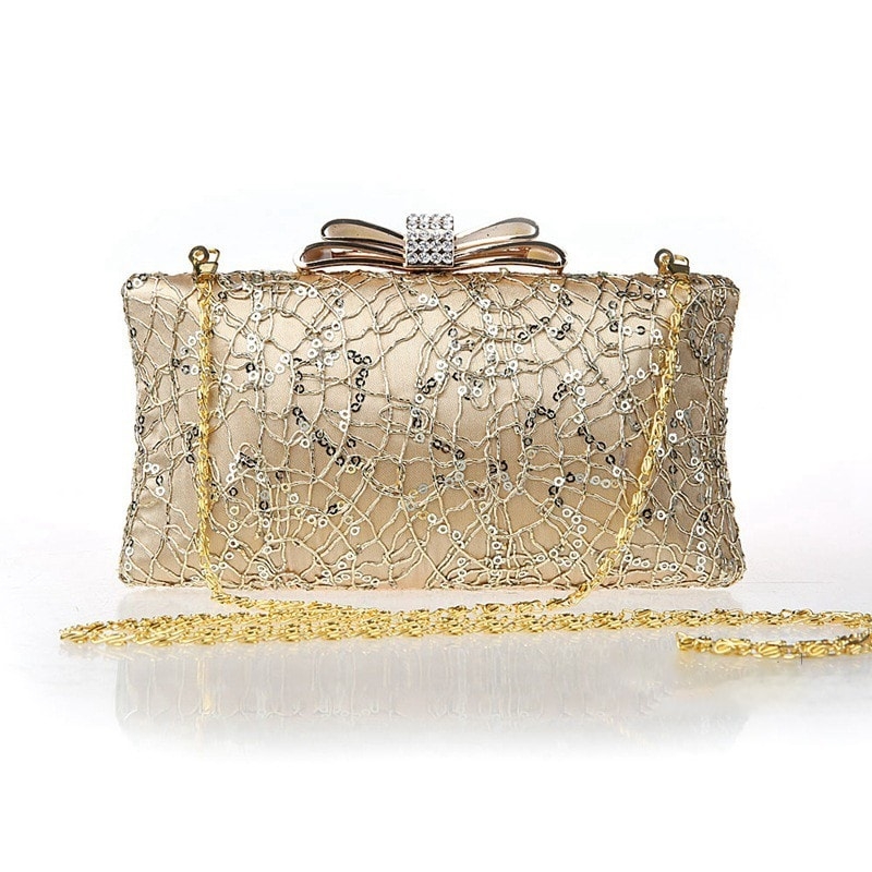 Gold Sequined Evening Clutch Purse 