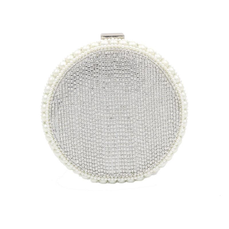 Silver Circle Luxury Crystal Clutch Purse Pearl Evening Handbags