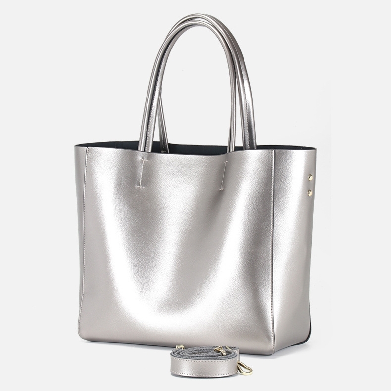 Silver Genuine Leather Large Tote Bags Women's Work Bags | Baginning