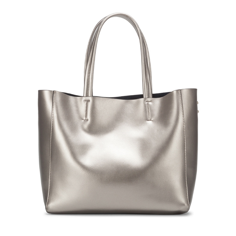 Silver Genuine Leather Large Tote Bags Women's Work Bags | Baginning