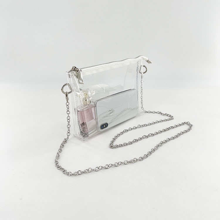 Silver Zip Clear Purse Transparent Beach Bag with Removable Chain