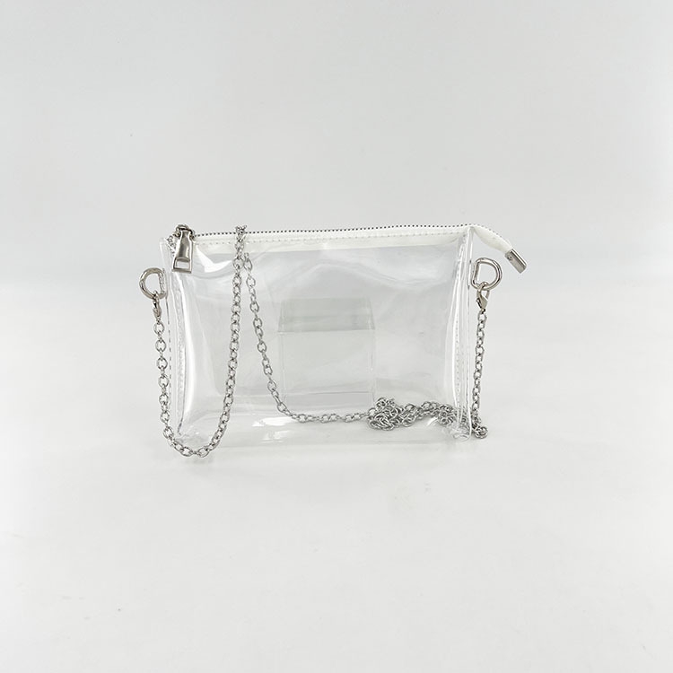 Silver Zip Clear Purse Transparent Beach Bag with Removable Chain